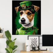 Jack Russell Dog in St. Patrick's Day Dress ポスター (ホームオフィス)