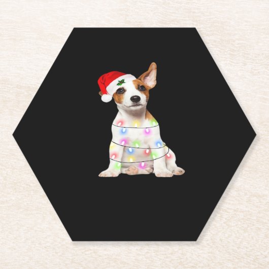 Jack Russell dog Santa Christmas Tree Lights Xmas ペーパーコースター (正面)
