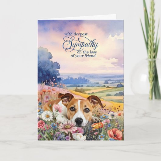 Jack Russell Dog with Wildflowers Pet Sympathy カード (正面)