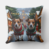 Jack Russell Dogs Christmas Snow Holiday クッション (裏面)