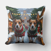 Jack Russell Dogs Christmas Snow Holiday クッション (正面)