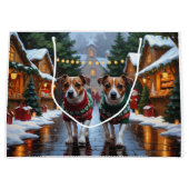 Jack Russell Dogs Christmas Snow Holiday ラージペーパーバッグ (正面)
