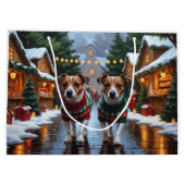 Jack Russell Dogs Christmas Snow Holiday ラージペーパーバッグ (裏面)