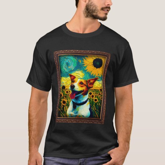 Jack Russell Painting Sunflower Flower Mom Women F Tシャツ (正面)