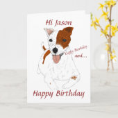 Jack Russell Terrier名の先頭を追加 カード (黄色い花)