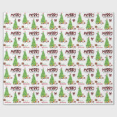 Jack Russell Terrier、鳥とクリスマスツリー ラッピングペーパー (フラット)