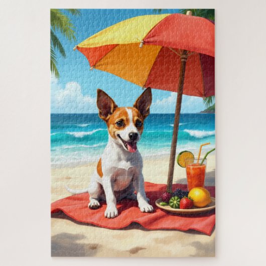 Jack Russell Terrier Beach Scene ジグソーパズル (縦)