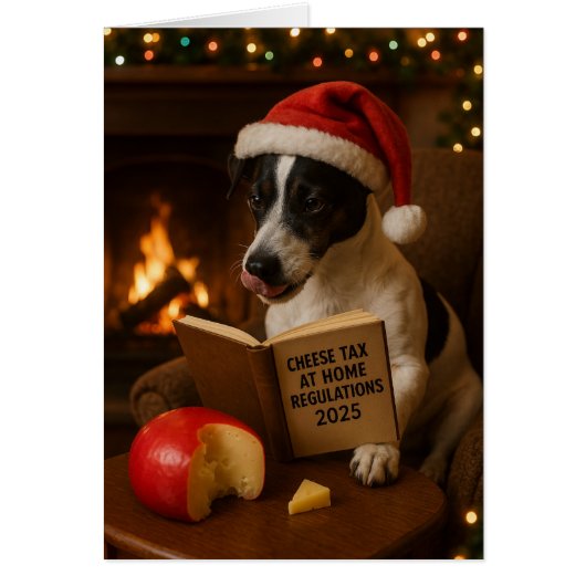 Jack Russell Terrier 'Cheese Tax' Christmas card (正面)