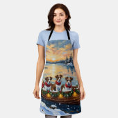 Jack Russell Terrier Christmas Boat Holiday エプロン (着用した状態)