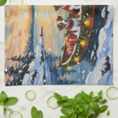 Jack Russell Terrier Christmas Boat Holiday キッチンタオル (折り畳み)