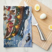 Jack Russell Terrier Christmas Boat Holiday キッチンタオル (四つ折り)