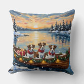 Jack Russell Terrier Christmas Boat Holiday クッション (正面)