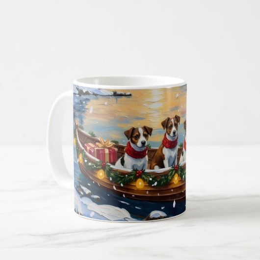 Jack Russell Terrier Christmas Boat Holiday コーヒーマグカップ (正面左)