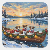 Jack Russell Terrier Christmas Boat Holiday スクエアシール (正面)