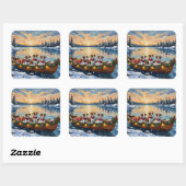 Jack Russell Terrier Christmas Boat Holiday スクエアシール (シート)