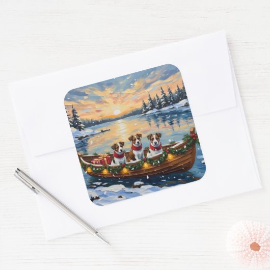 Jack Russell Terrier Christmas Boat Holiday スクエアシール (封筒)