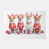 Jack Russell Terrier Christmas Dress Santa Hat ドアマット (正面)