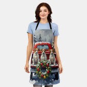 Jack Russell Terrier Christmas Red Truck Holiday エプロン (着用した状態)