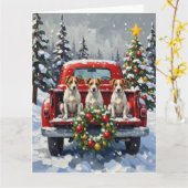 Jack Russell Terrier Christmas Red Truck Holiday カード (黄色い花)