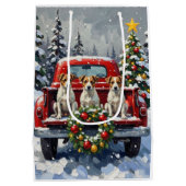 Jack Russell Terrier Christmas Red Truck Holiday ミディアムペーパーバッグ (裏面)