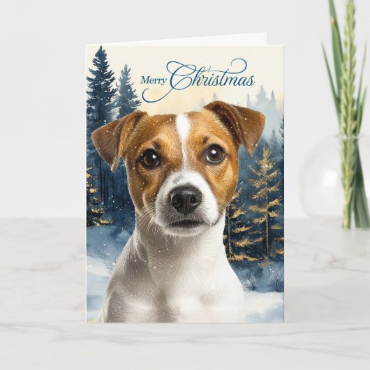 Jack Russell Terrier Dog Pine Forest Christmas シーズンカード (正面)