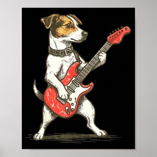 Jack Russell Terrier Dog Playing Guitar Rocker Gui ポスター (正面)