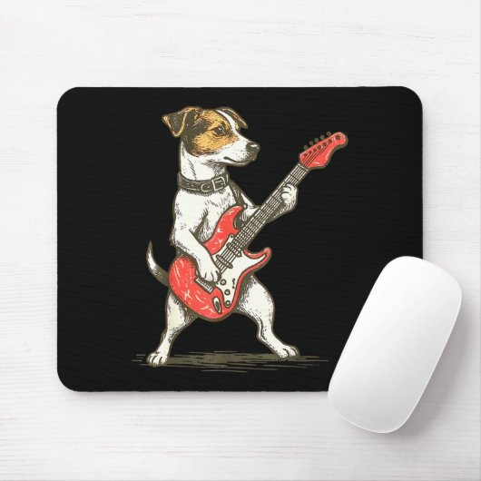 Jack Russell Terrier Dog Playing Guitar Rocker Gui マウスパッド (マウス)