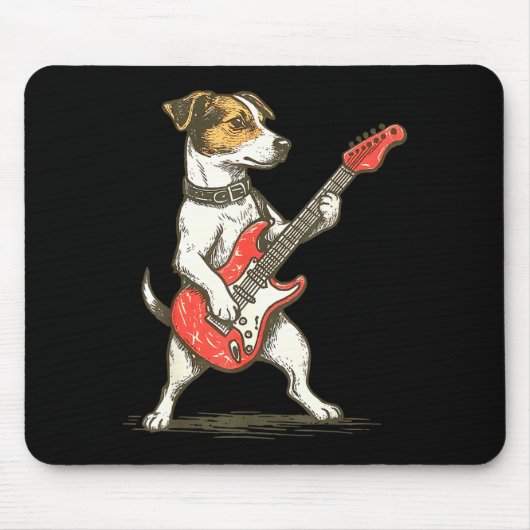 Jack Russell Terrier Dog Playing Guitar Rocker Gui マウスパッド (正面)