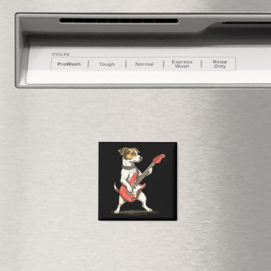 Jack Russell Terrier Dog Playing Guitar Rocker Gui マグネット (インサイチュ (食洗機))