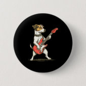 Jack Russell Terrier Dog Playing Guitar Rocker Gui 缶バッジ (正面)