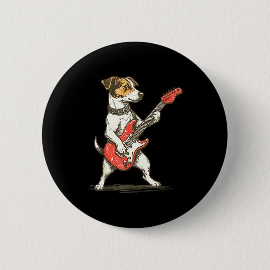 Jack Russell Terrier Dog Playing Guitar Rocker Gui 缶バッジ (正面)