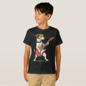 Jack Russell Terrier Dog Playing Guitar Rocker Gui Tシャツ (正面フル)