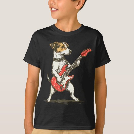 Jack Russell Terrier Dog Playing Guitar Rocker Gui Tシャツ (正面)