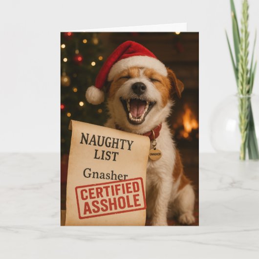 Jack Russell Terrier Naughty List Christmas card シーズンカード (正面)
