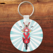 Jack Russell Terrier on Red Moped キーホルダー (正面)