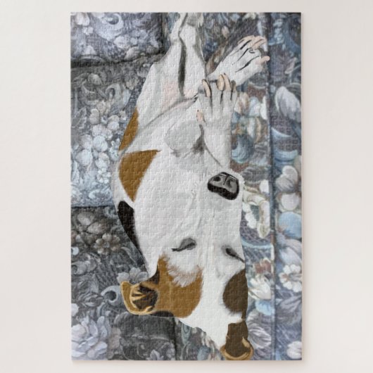 Jack Russell Terrier Peacefully Sleeping on Sofa ジグソーパズル (縦)