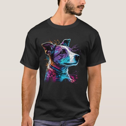 Jack Russell Terrier Synthwave Tシャツ (正面)