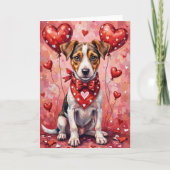 Jack Russell Terrier Valentine Dog Sitting カード (正面)