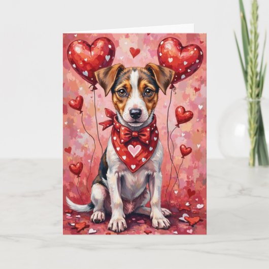 Jack Russell Terrier Valentine Dog Sitting カード (正面)