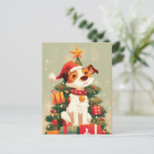 Jack Russell Terrier with Christmas Tree and Gifts