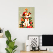 Jack Russell Terrier with Christmas Tree and Gifts ポスター (ホームオフィス)