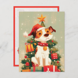 Jack Russell Terrier with Christmas Tree and Gifts ポストカード