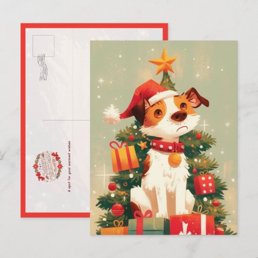 Jack Russell Terrier with Christmas Tree and Gifts ポストカード (正面/裏面)