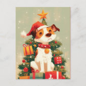 Jack Russell Terrier with Christmas Tree and Gifts ポストカード (正面)