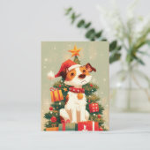 Jack Russell Terrier with Christmas Tree and Gifts ポストカード (スタンド正面)