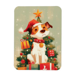 Jack Russell Terrier with Christmas Tree and Gifts マグネット
