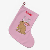 Jackalope: (雄ジカの)枝角を搭載するウサギ ラージクリスマスストッキング (正面 (吊り時))
