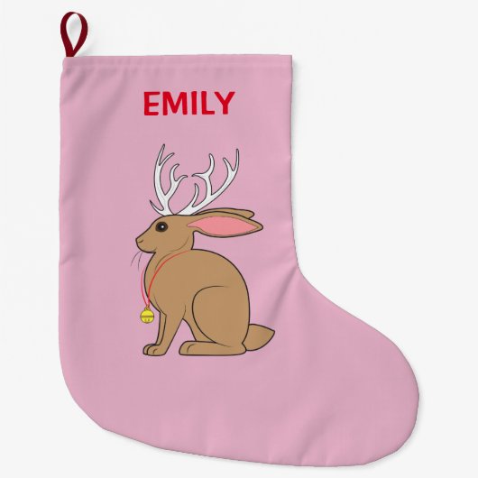 Jackalope: (雄ジカの)枝角を搭載するウサギ ラージクリスマスストッキング (正面)