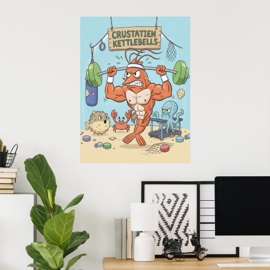 Jacked Shrimp Poster - Funny Gym Wall Art Buff ポスター (ホームオフィス)