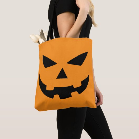 Jackolanternはハロウィンのトートバックに直面します トートバッグ (クローズアップ)
